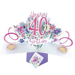 Happy 40th Birthday Pop-up Card - Flowers (3 Pack) 28-271