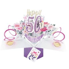 Happy 50th Birthday Pop-up Card - Flowers (3 Pack) 28-272