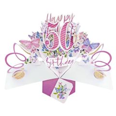 Happy 50th Birthday Pop-up Card - Butterflies (3 Pack) 28-273