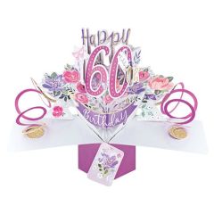 Happy 60th Birthday Pop-up Card - Flowers (3 Pack) 28-274