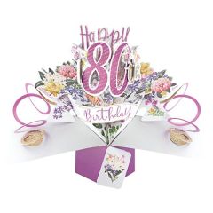 Happy 80th Birthday Pop-up Card - Flowers (3 Pack) 28-277